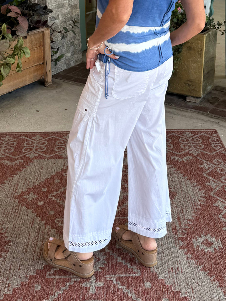 XCVI Roel Poplin/Mesh Gaucho Crop  in White