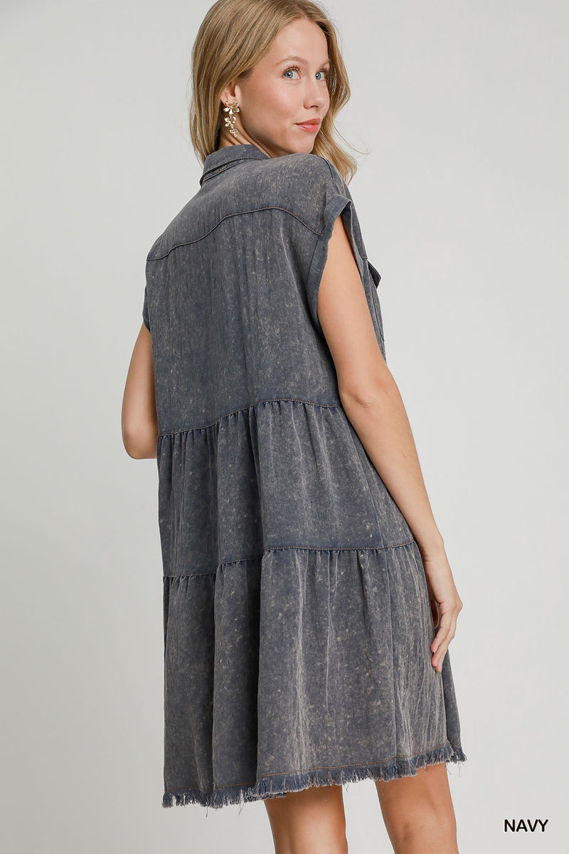 Snow Washed Denim Dress - Navy