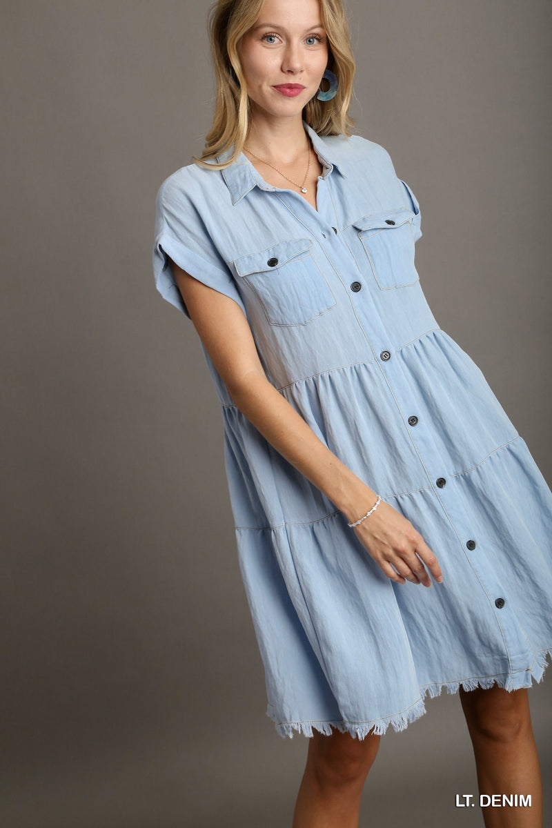 Snow Washed Denim Dress - Light Denim