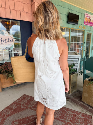Coastal Seaside Embroidered Eyelet Dress