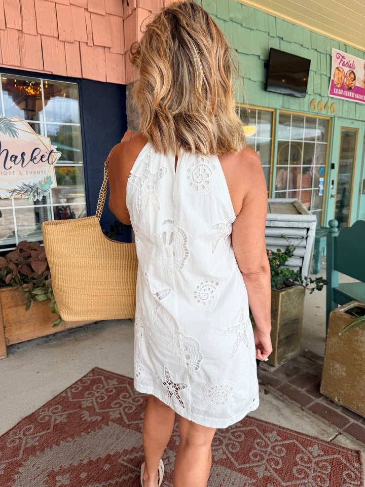 Coastal Seaside Embroidered Eyelet Dress