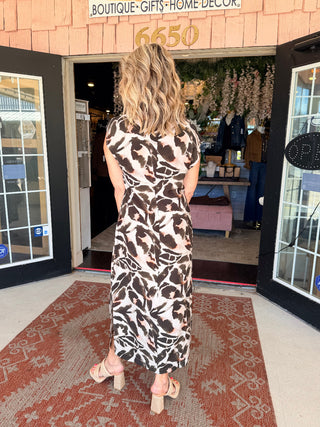 Tribal Drop Shoulder Pintuck Tunic Midi Dress Dry Sand