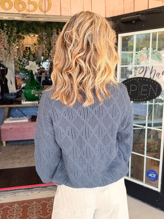 XCVI Halima Cotton Open-Knit Pullover Bluestone