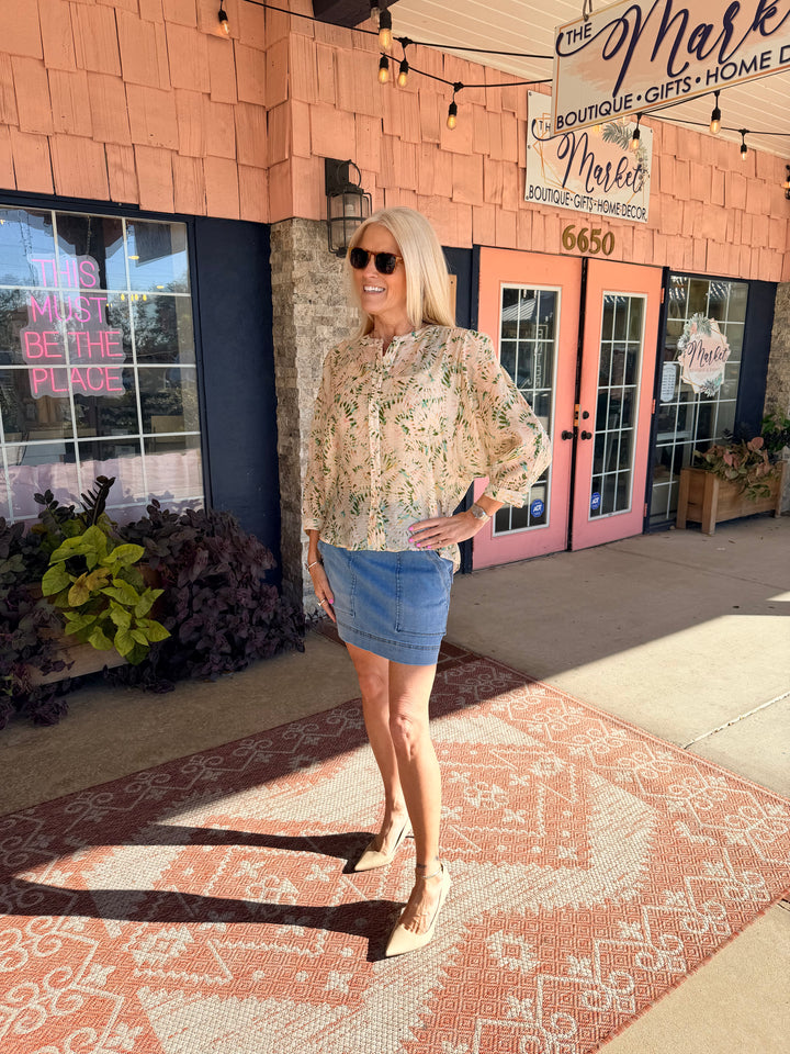 Tribal Flowy Dolman Sleeve Blouse With Self-Covering Buttons - Cactusclay