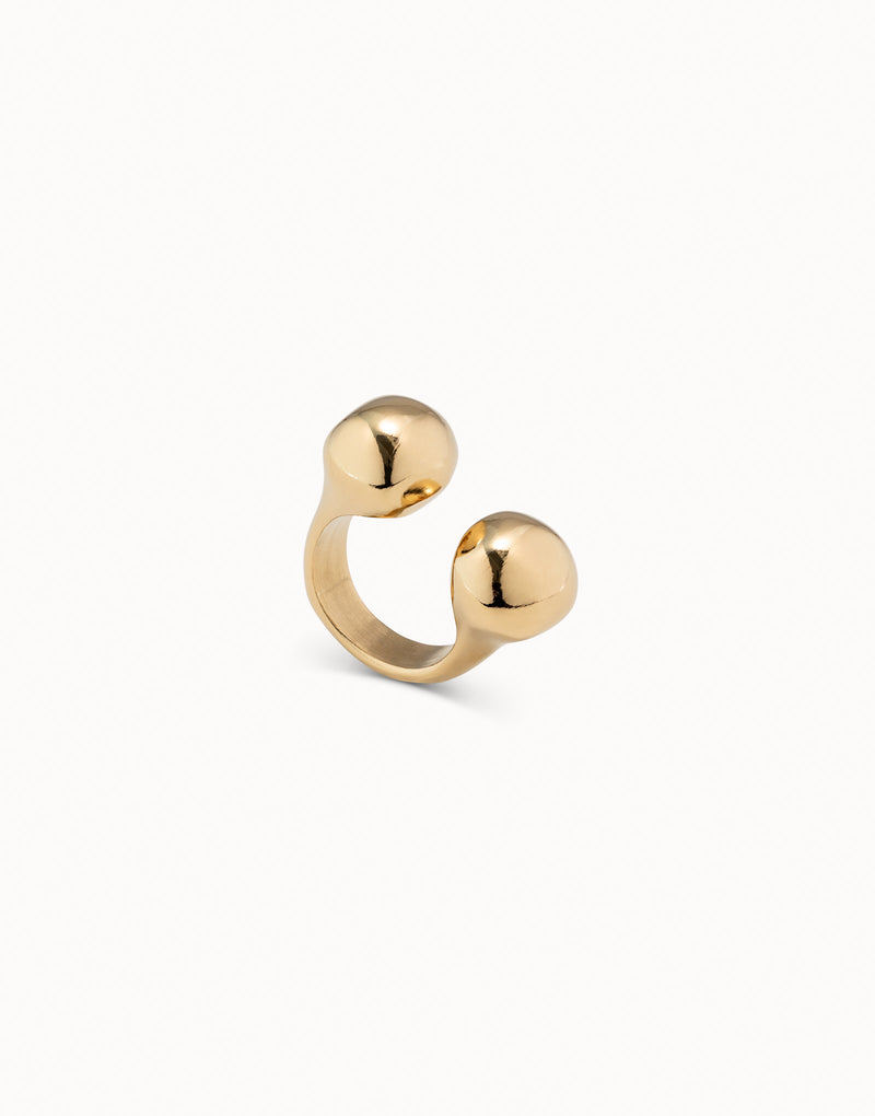 UNOde50 Open ring with two beads - Gold