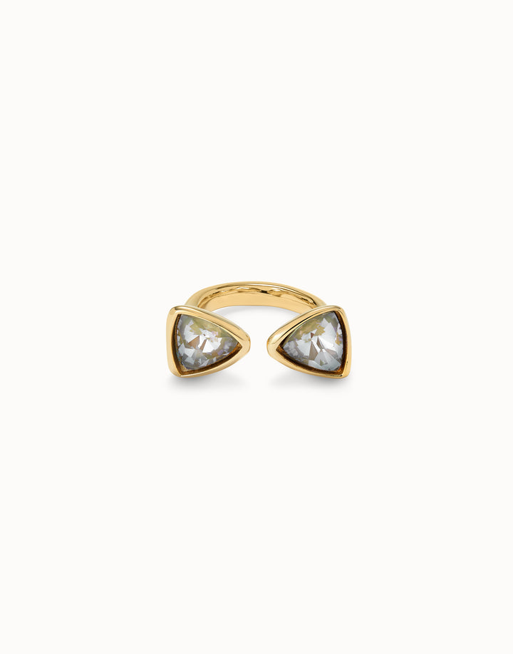 UNOde50 Triangular ring with two crystals Gold