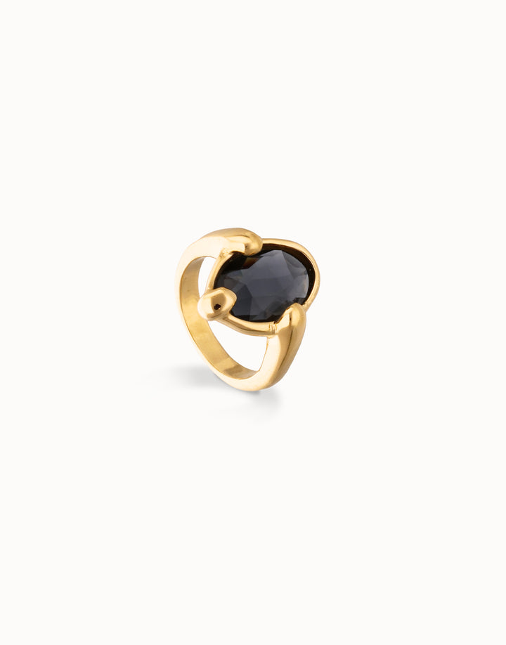 UNOde50 Ring with oval faceted black crystal - Gold
