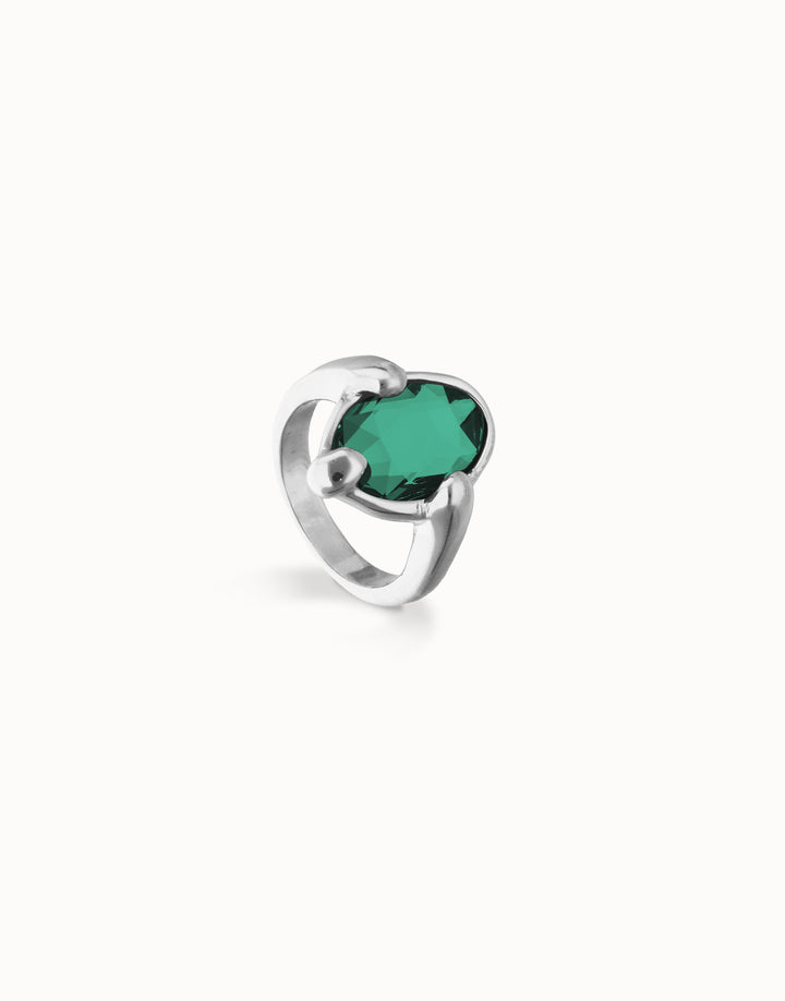 UNOde50 Ring with green oval faceted crystal