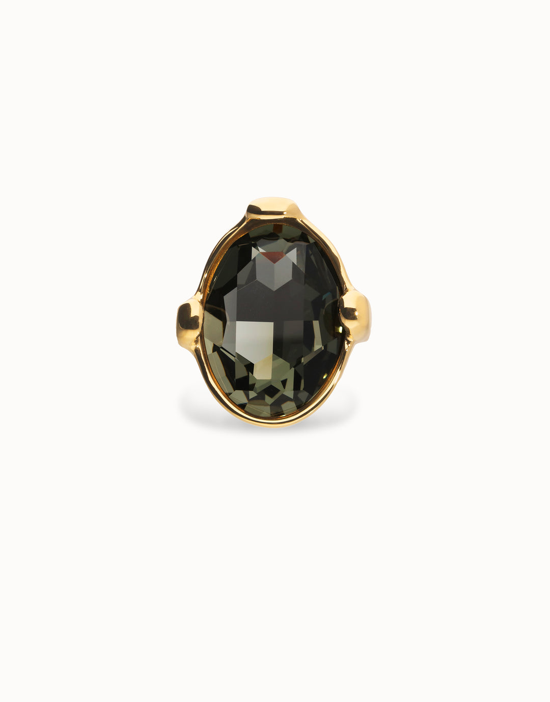 UNOde50 Large ring with oval faceted gray crystal - Gold