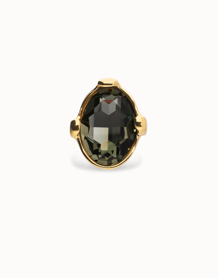 UNOde50 Large ring with oval faceted gray crystal - Gold