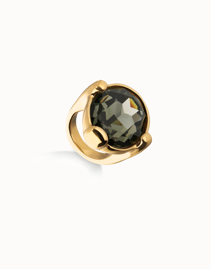 UNOde50 Large ring with oval faceted gray crystal - Gold