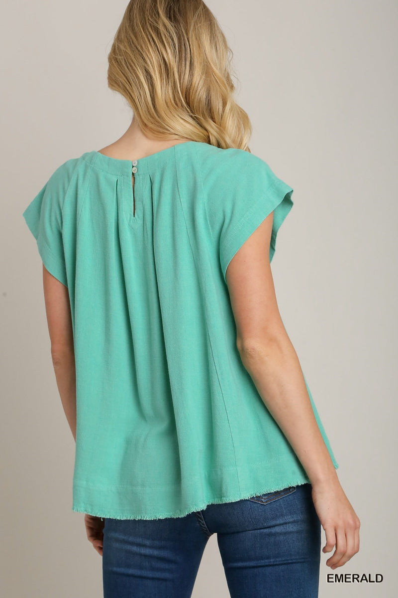 FINAL SALE Pleated Round Neck Boxy Cut Top - Emerald