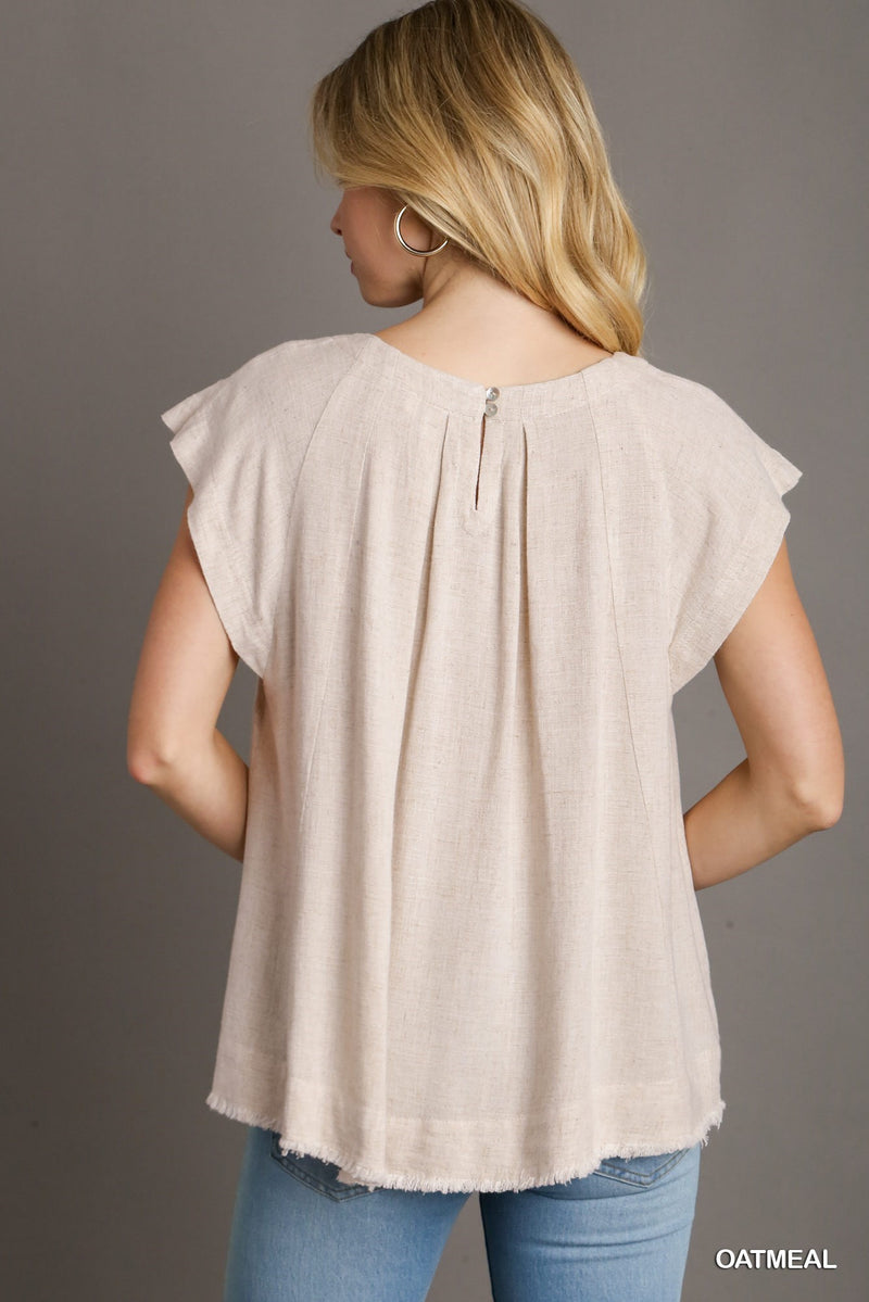 FINAL SALE Pleated Round Neck Boxy Cut Top - Oatmeal