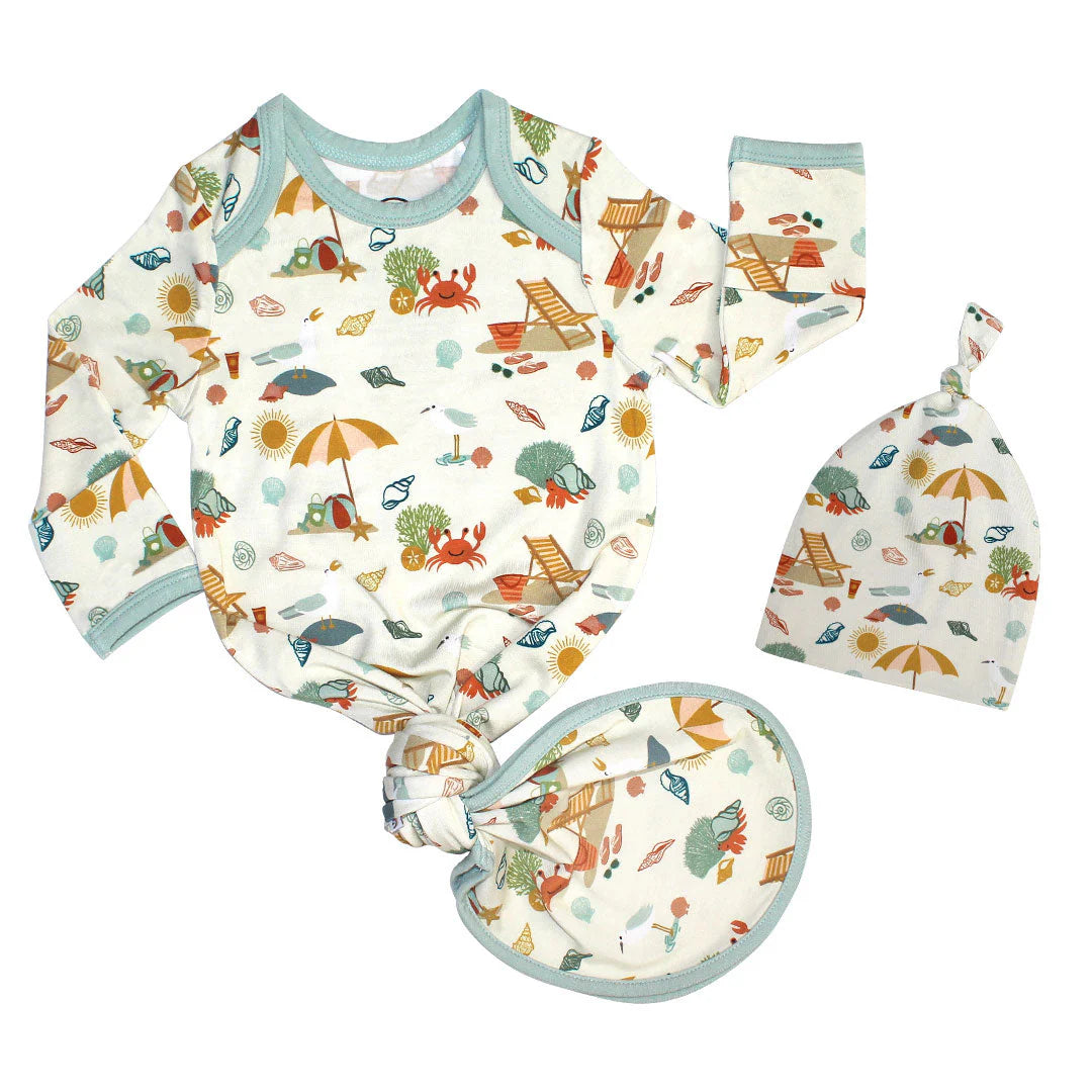 Emerson &amp; Friends Beach Day Bamboo Gown and Hat Newborn Baby Gift Set