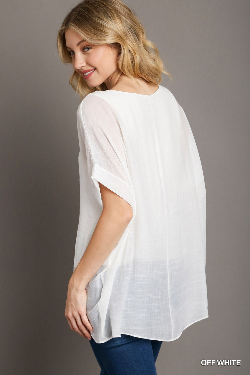 Relaxed Fit High Low Top with Dolman Sleeves - Off White C111