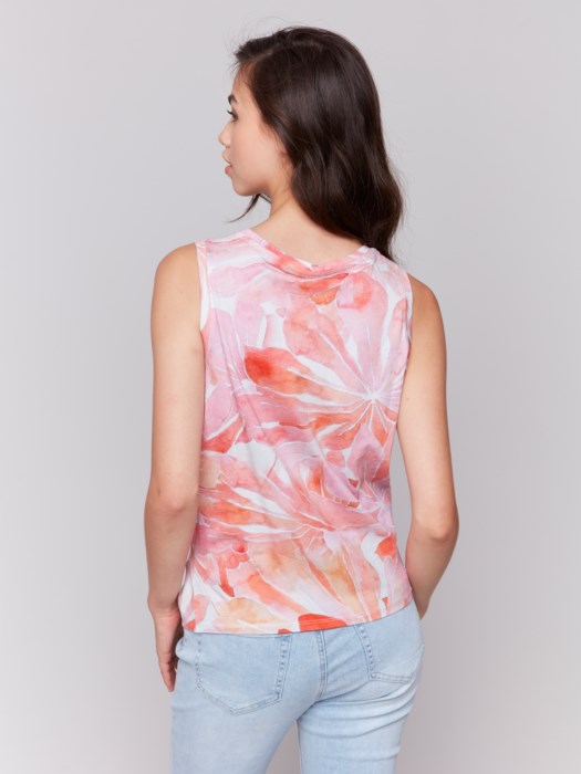Charlie B Printed Cotton Slub Tank Top with Knot Detail - Begonia