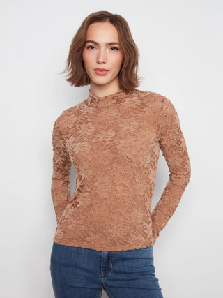 Charlie B Lace Mock Neck Top Truffle