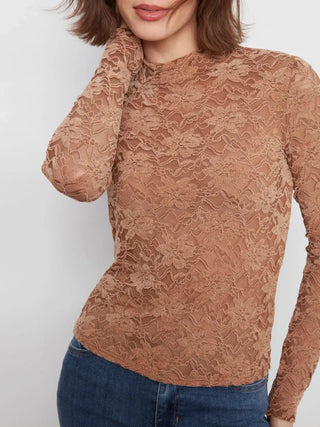 Charlie B Lace Mock Neck Top Truffle