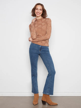 Charlie B Lace Mock Neck Top Truffle