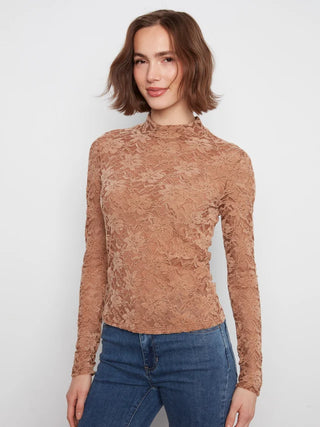 Charlie B Lace Mock Neck Top Truffle