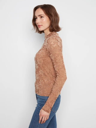 Charlie B Lace Mock Neck Top Truffle