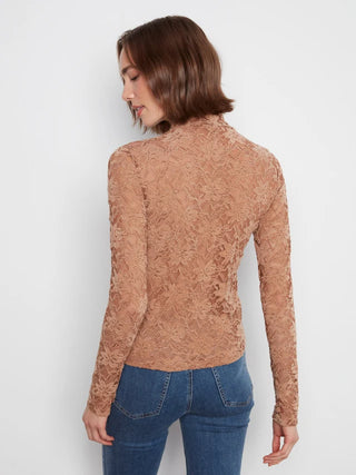 Charlie B Lace Mock Neck Top Truffle