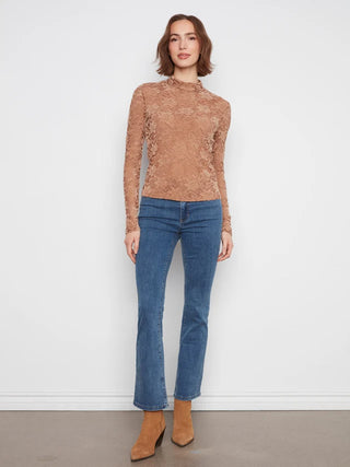 Charlie B Lace Mock Neck Top Truffle