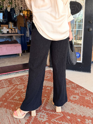 Tribal Crinkle Lyocell® Pull-On Flowy Wide Leg Pants Black
