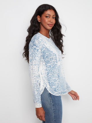 Charlie B Printed Cotton Crew Neck Sweater Damask