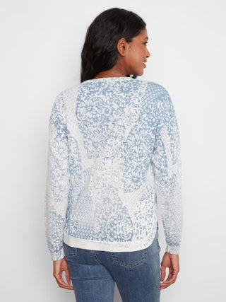 Charlie B Printed Cotton Crew Neck Sweater Damask