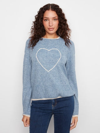 Charlie B Embroidered Heart Sweater Heather Storm