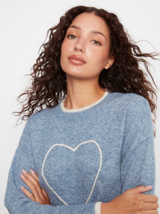 Charlie B Embroidered Heart Sweater Heather Storm