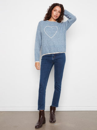 Charlie B Embroidered Heart Sweater Heather Storm