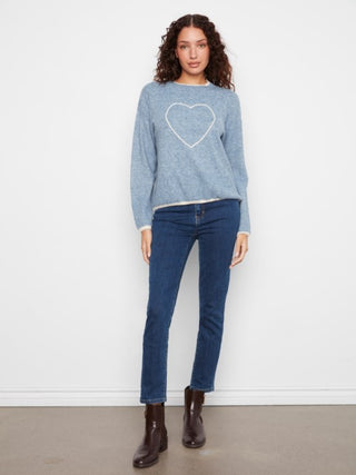 Charlie B Embroidered Heart Sweater Heather Storm