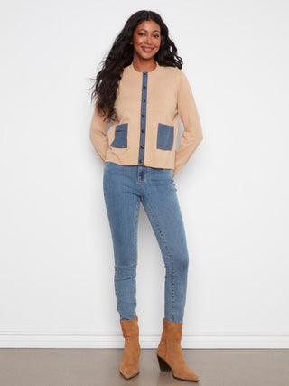 Charlie B Denim Detail Cotton Sweater