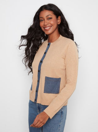 Charlie B Denim Detail Cotton Sweater