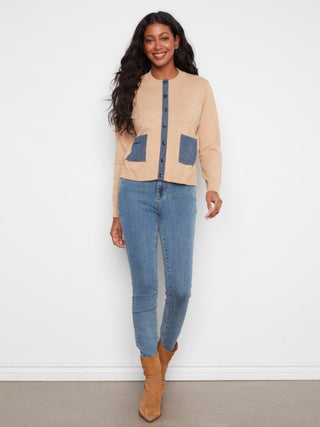 Charlie B Denim Detail Cotton Sweater
