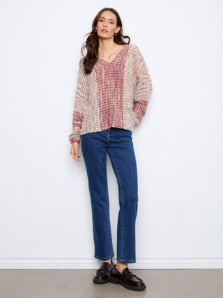 Charlie B Novelty Long Sleeve Drop Shoulder Sweater Rosebud