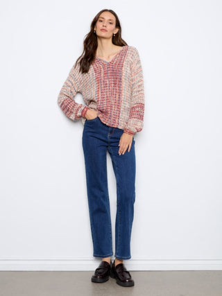 Charlie B Novelty Long Sleeve Drop Shoulder Sweater Rosebud