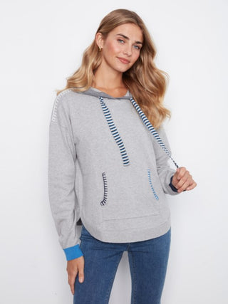 Charlie B Contrast Detail Hooded Sweater Grey