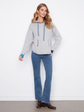 Charlie B Contrast Detail Hooded Sweater Grey
