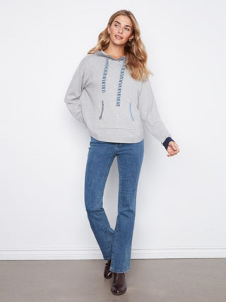 Charlie B Contrast Detail Hooded Sweater Grey