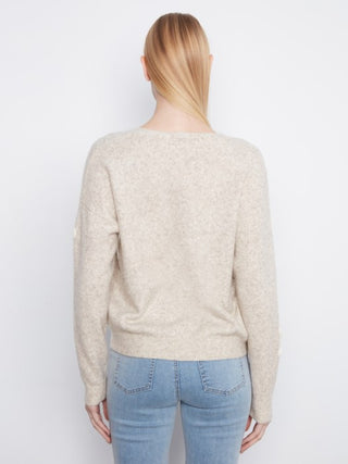 Charlie B Floral Appliqué V-Neck Sweater