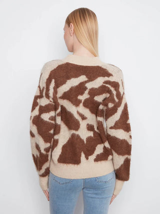Charlie B Cow Print V-Neck Cardigan - Ranch