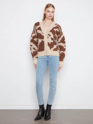 Charlie B Cow Print V-Neck Cardigan - Ranch