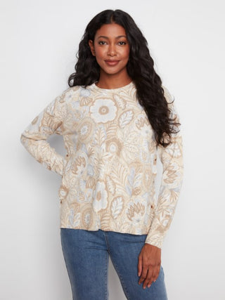 Charlie B Printed Sweater With Side Buttons Bliss