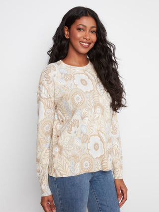 Charlie B Printed Sweater With Side Buttons Bliss
