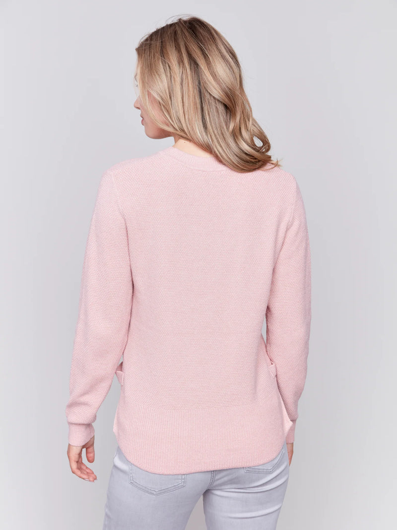 Charlie B. Round Hem Sweater With Side Tab And Button - Ecru