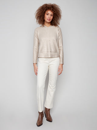Charlie B Plush Knit Hoodie Sweater - Champagne