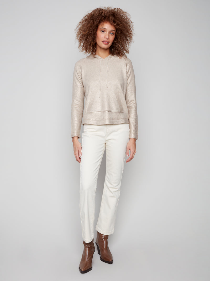 Charlie B Plush Knit Hoodie Sweater - Champagne